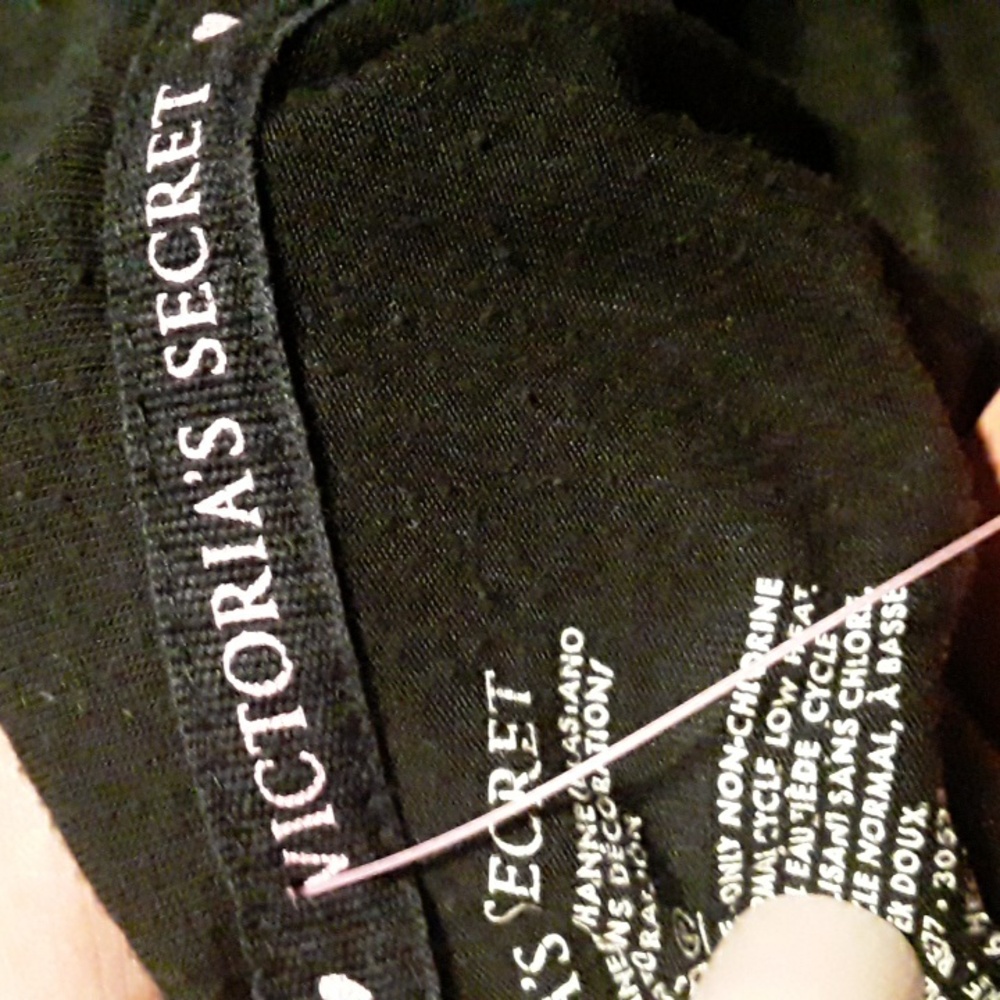Victoria's Secret Small Black With Pink Trim Long Sleeve Button down Nightshirt - Picture 12 of 12